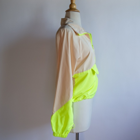 Code x Mode Funnel Neck Windbreaker Half Zip Drawstring Jacket in Nude & Neon - Picture 6 of 11